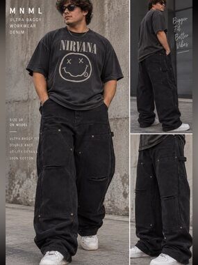 MNML Ultra Baggy Workwear Double Knee Jeans Streetwear Grunge Baggy